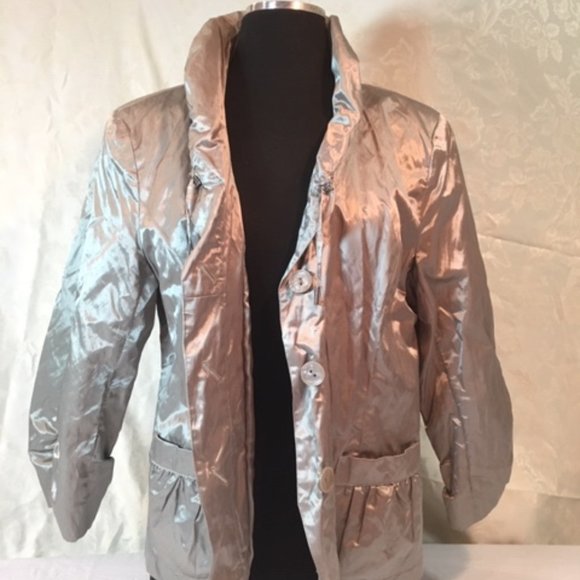 CHICO'S Buttoned Rain Jacket w/Pockets Packable Washable Size 2 - Picture 6 of 11